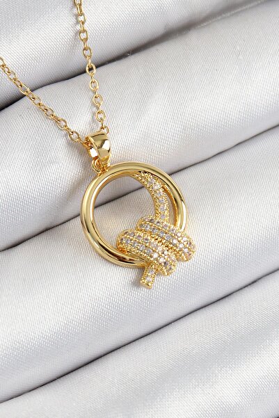 Inure Jewelry قلادة نسائية من الفولاذ 316L بحجر الزركون وعقدة موديل ذهبي اللون