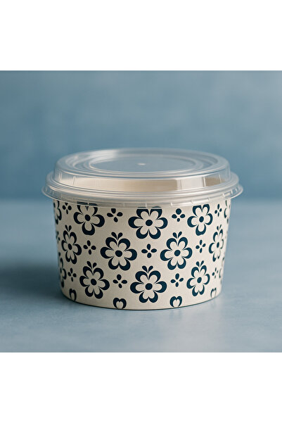 DAYNEX TOPTAN 14 Oz Karton Kağıt Aşure Çorba Tatlı Yemek Kasesi Kullan At Plastik Kapaklı(SIZDIRMAZ) 25 Adet