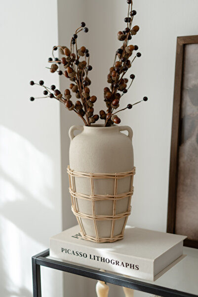 Dekorzdükkan Fiore Ceramic Rattan Vase