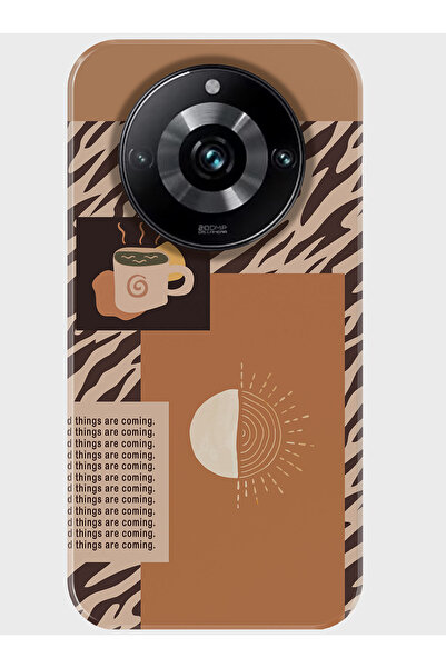 realme 11 Pro Plus Uyumlu Kılıf Kamera Korumalı Baskılı Silikon Kapak - kahve