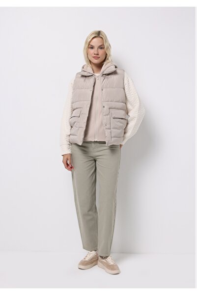 Colin's Regular Fit Kapüşonlu Fermuarlı Astarlı Suya Dayanıklı Kadın Ekru Yelek