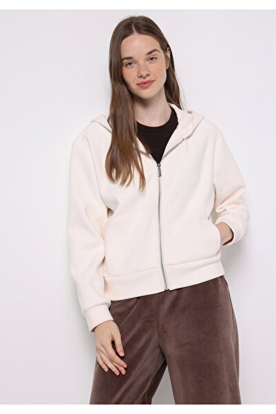 Colin's Regular Fit Kapüşonlu Düz Kadın Beyaz Sweatshirt