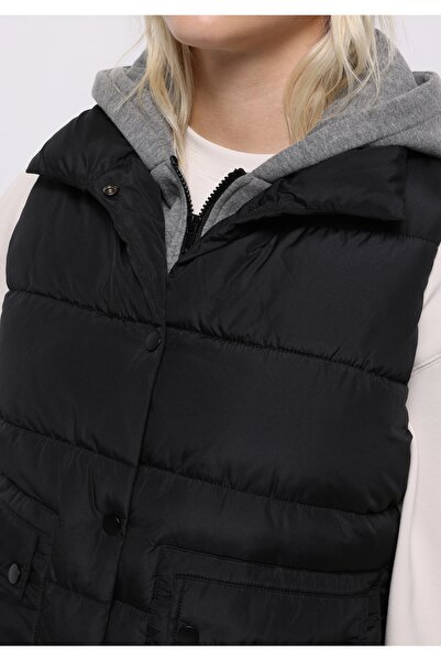 Colin's Regular Fit Kapüşonlu Fermuarlı Astarlı Suya Dayanıklı Kadın Siyah Yelek