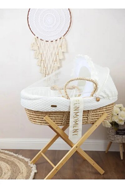 Fun Moment Moses Basket Portable Baby Bed with Sturdy Stand (Off White)