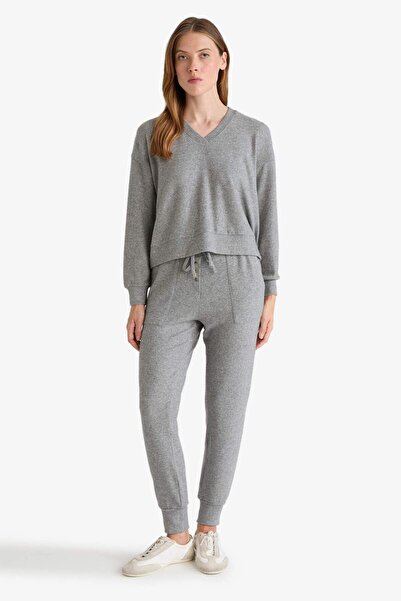 DeFacto Pijama Takımı Regular Fit Velur Uzun Kollu Üst Uzun Alt-Fall in Love F3615AX25AU