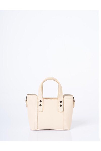Kayra Monogram Logo Faux Leather Tote Bag with Chain Shoulder Strap Cream