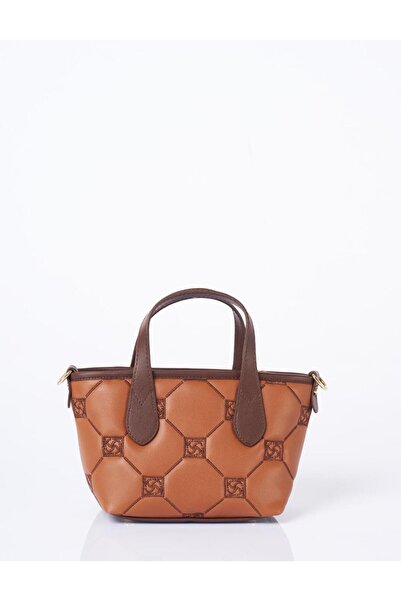 Kayra Monogram Logo Embroidered Tote Bag Brown