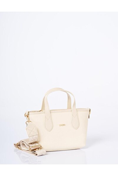 Kayra Textured Thick Strap Tote Bag Cream