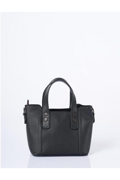 Kayra Monogram Logo Faux Leather Tote Bag with Chain Shoulder Strap Black