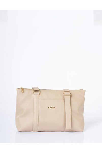 Kayra Faux Leather Large Size Bag with Extendable Strap Mink