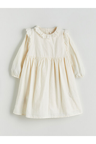 LC Waikiki Bej Bebe Yakalı Fırfırlı Kız Bebek Elbise