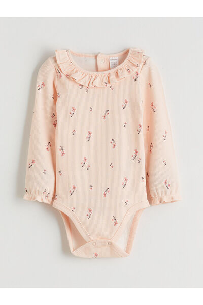 LC Waikiki بدلة بودي سوت للفتيات الصغيرات من فيجن نيو سيزون بياقة دائرية ونقشة زهور مع أزرار كبس