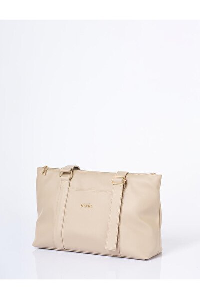 Kayra Faux Leather Large Size Bag with Extendable Strap Mink