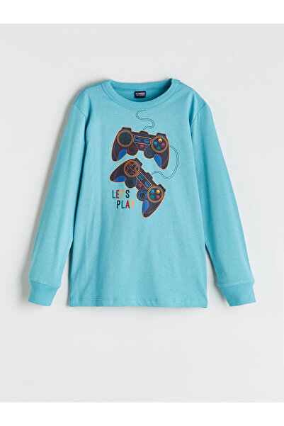 LC Waikiki Turkuaz Bisiklet Yaka Erkek Çocuk Pijama Üst