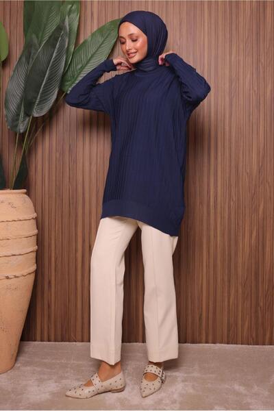 TRENDTESETTÜR Women's Navy Blue Knit Tunic t 0007