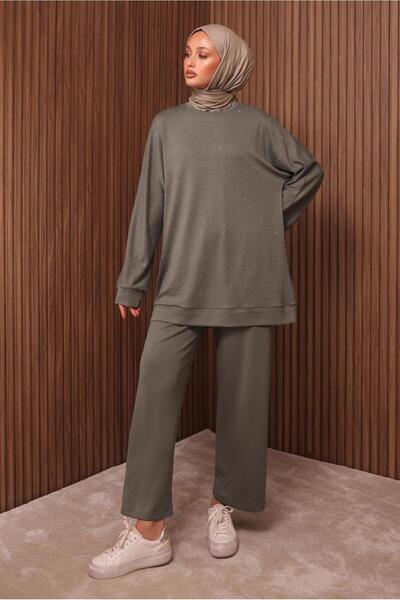 TRENDTESETTÜR Women's Mink Stone Printed Pants Suit t 2535