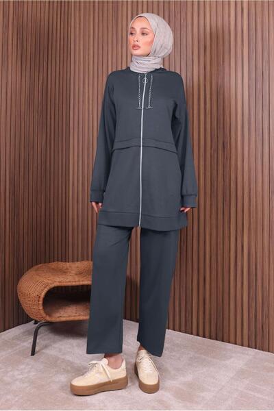 TRENDTESETTÜR Women's Gray (Anthracite) Hooded Pants Suit t 0235