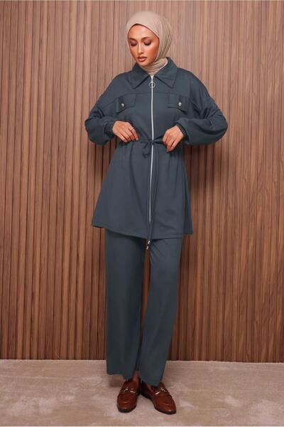 TRENDTESETTÜR Women's Gray (Anthracite) Belted Pants Suit t 5135