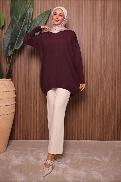 TRENDTESETTÜR Women's Burgundy Knit Tunic t 1007