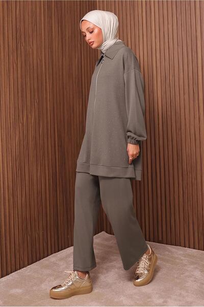 TRENDTESETTÜR Women's Mink Stone Printed Pants Suit t 9035