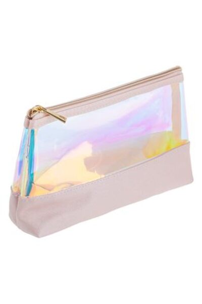 Silver Star Portfard Roz Holografic cu Fermoar Auriu 22 x 6 x 14 cm