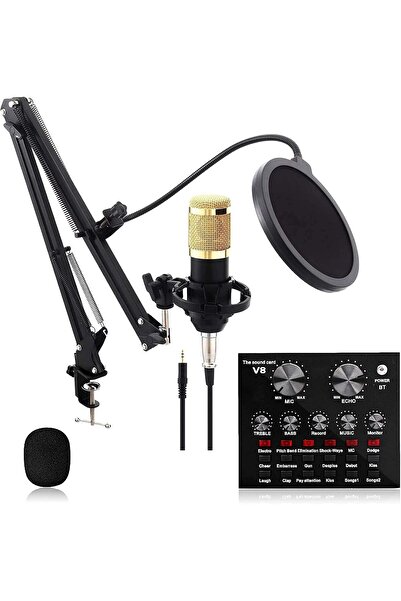 Generic BM-800 Condenser Microphone Kit with Live Sound Card & Adjustable Arm – Studio Mic Bundle