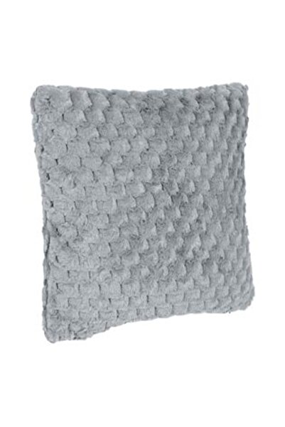 Jumbo Decorative Gray Pillow Made of Faux Fur with Raised Relief Pattern for Sofa 60 x 60 cm