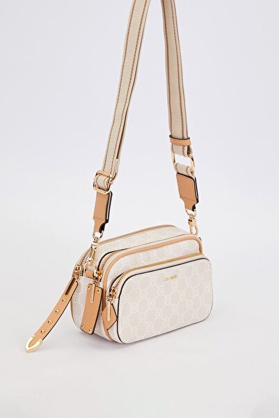 Levidor Geantă de umăr cu curea groasă, cu două compartimente, crem