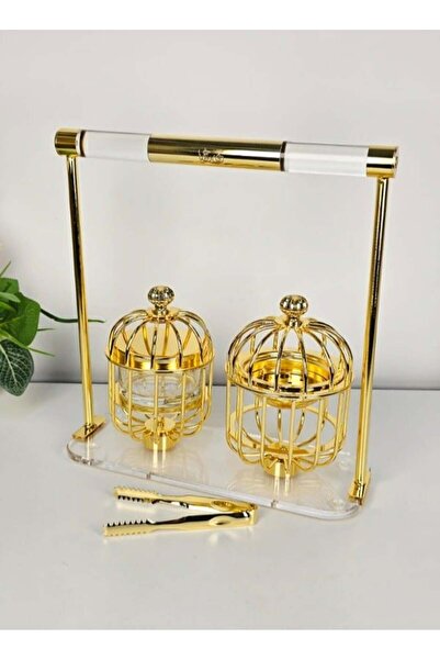 Radin طقم مبخرة دمنهور الفاخرة مع وعاء زجاجي، تصميم قفص ذهبي، حامل أكريليك وملقط
