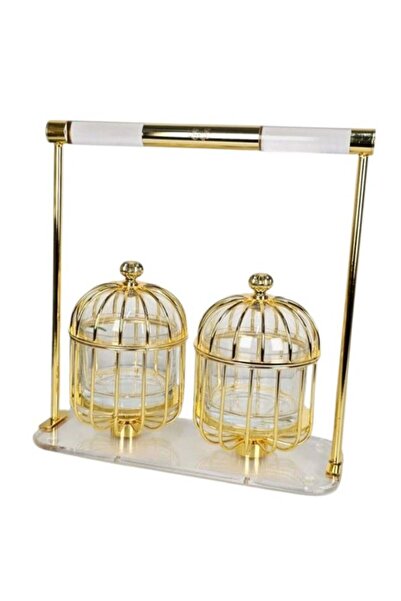 Radin 2 Pcs Luxury Gold Acrylic Bowl Set with Stand