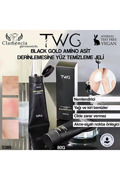 twg منظف ​​الوجه بالأحماض الأمينية باللون الأسود والذهبي 80 جم