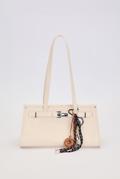 Levidor Cream Metal Lock Charm Shoulder Bag