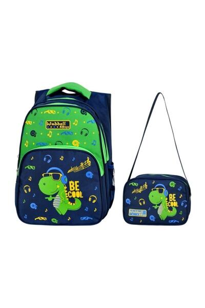 Çanta Trend Green Navy Blue Dinosaur Printed Frequency School Bag