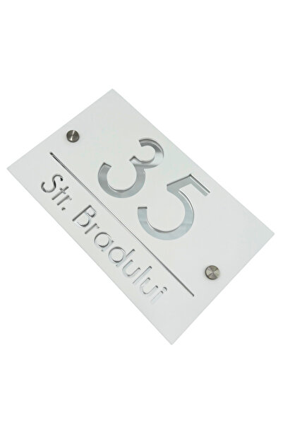 Adresa VIP NUMAR CASA PREMIUM - Alb Satinat Argintiu Oglinda 2 Distantieri Ar...