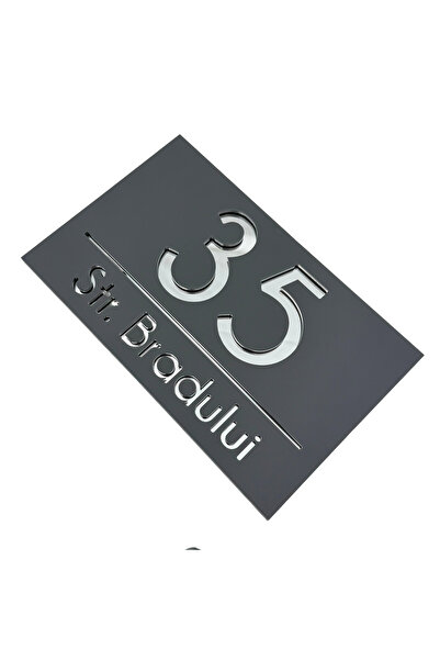 Adresa VIP NUMAR CASA PREMIUM - Gri Satinat Argintiu Oglinda - 24x15cm