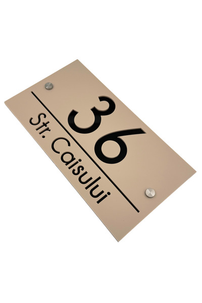 Adresa VIP NUMAR CASA PREMIUM - Crem Lucios Negru Lucios 2 Distantieri Argintii - 28x15cm