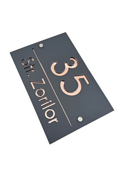 Adresa VIP NUMAR CASA PREMIUM - Gri Satinat Roze Auriu Oglinda 2 Distantieri ...