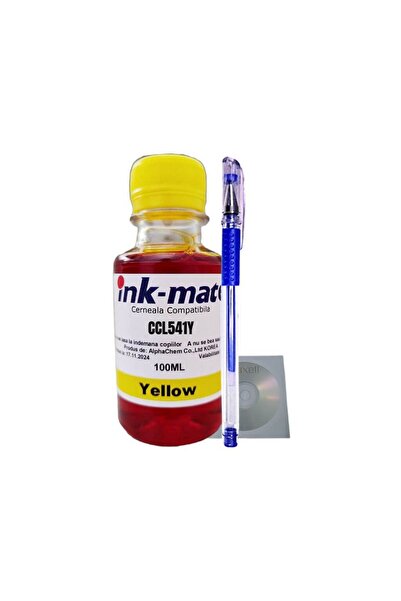 Ink-mate Set Flacon Refill Cerneala Compatibil Canon 1x100ml CL-541 Yellow, Pix cu gel si 1buc Cdr M