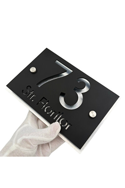 Adresa VIP NUMAR CASA PREMIUM - Negru Satinat Aluminiu Periat 2 Distantieri A...