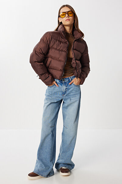 Lovelyİstanbul Krátký péřový kabát s límcem LZV0032 HNĚDÝ