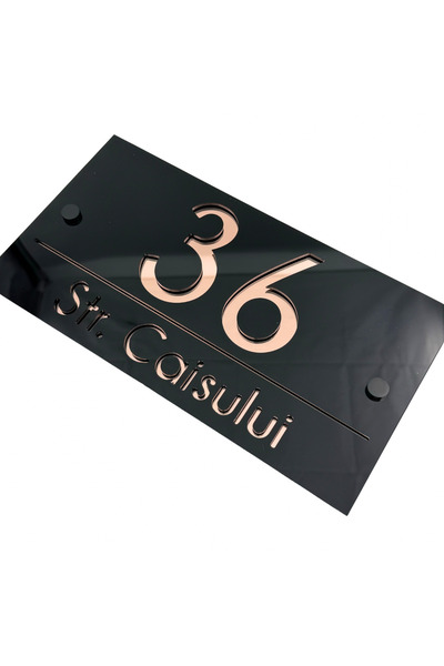 Adresa VIP NUMAR CASA PREMIUM - Negru Lucios Roze Auriu Oglinda 2 Distantieri...