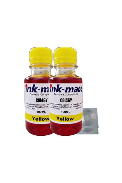 Ink-mate Set Flacon Cerneala Compatibil Canon 2x100ml GI-46Y Galben, 2buc Cdr Maxell cu plic