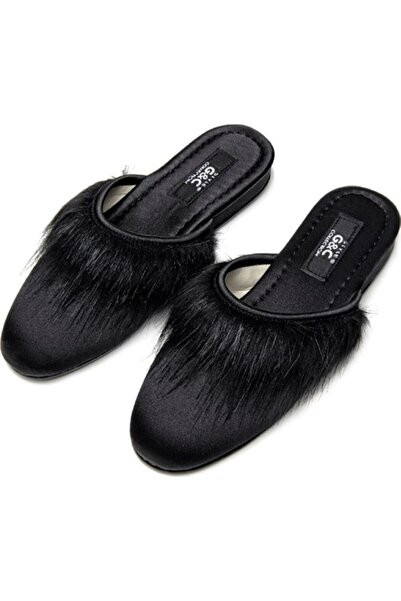 GC Terlikler Gc 245 Papuci pentru femei cu pene, închis în față, negri