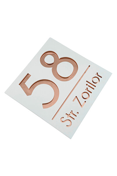 Adresa VIP PREMIUM HOUSE NUMBER - Satin White Rose Gold Mirror - 17x17cm