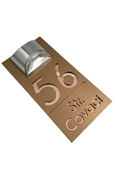 Adresa VIP NUMAR CASA PREMIUM - Aluminiu Periat Bronz Roze Auriu Oglinda Lampa Solara - 30x15cm