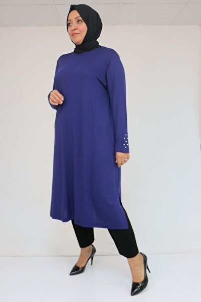 Eslina 58115 plus size strawberry tunic with beyoğlu detail on sleeve - indigo