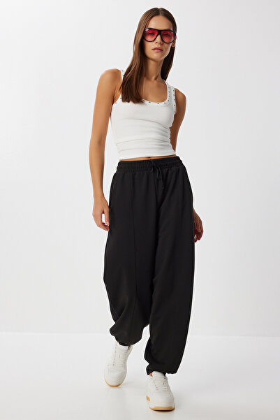 Lovelyİstanbul Nervürlü Jogger Örme Eşofman Altı LEN0043 SİYAH