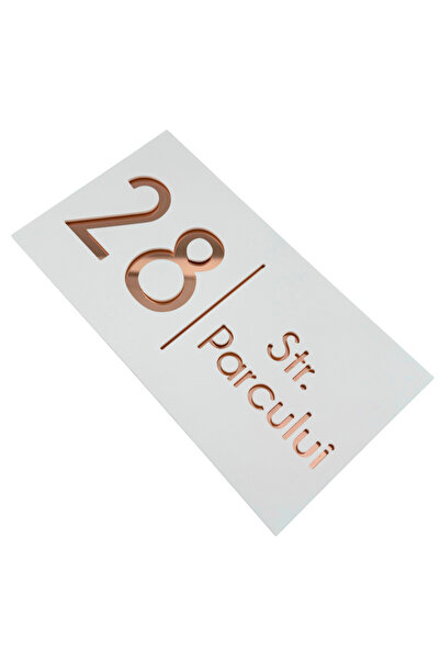 Adresa VIP NUMAR CASA PREMIUM - Alb Satinat Roze Auriu Oglinda - 28x15cm