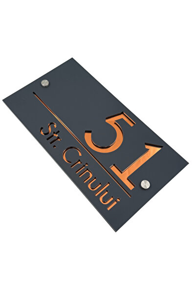 Adresa VIP NUMAR CASA PREMIUM - Gri Satinat Cupru Oglinda 2 Distantieri Argin...