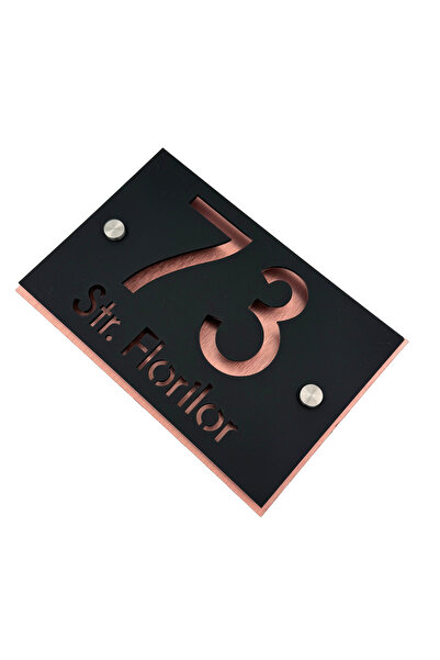 Adresa VIP NUMAR CASA PREMIUM - Negru Satinat Aluminiu Periat Cupru 2 Distant...